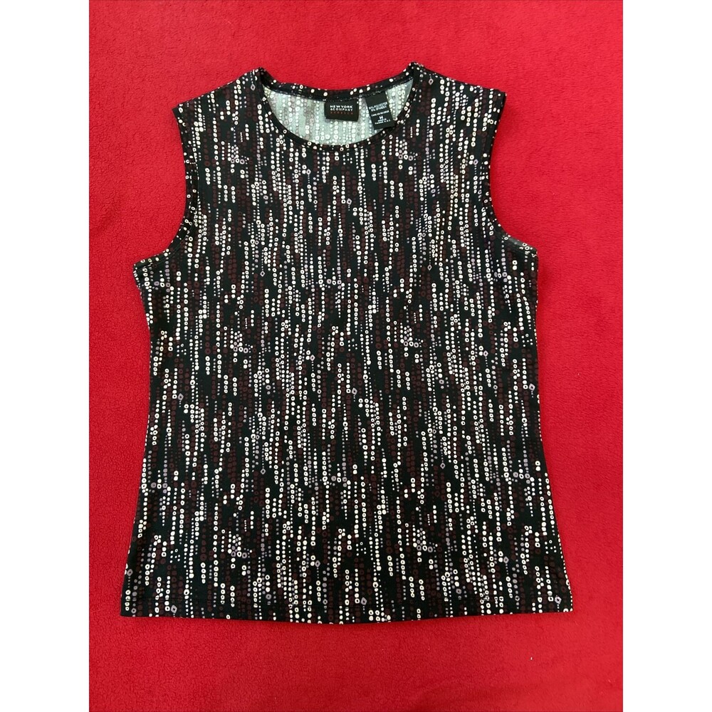 PURPLE POLKADOTS New York And Company Black And Purple Print Tank Stretch Size M